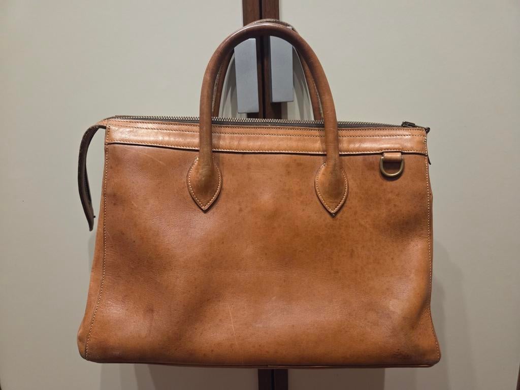 Vintage et luxe : grand sac à main en cuir camel, Ophalen, Zo goed als nieuw, Bruin, Handtas