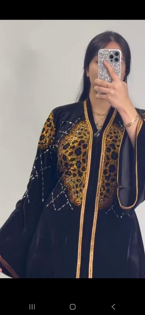 Abaya velours noir doree xxl, Zwart