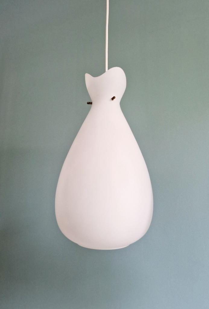 Suspension scandinave en verre satiné blanc, années 60, Enlèvement ou Envoi