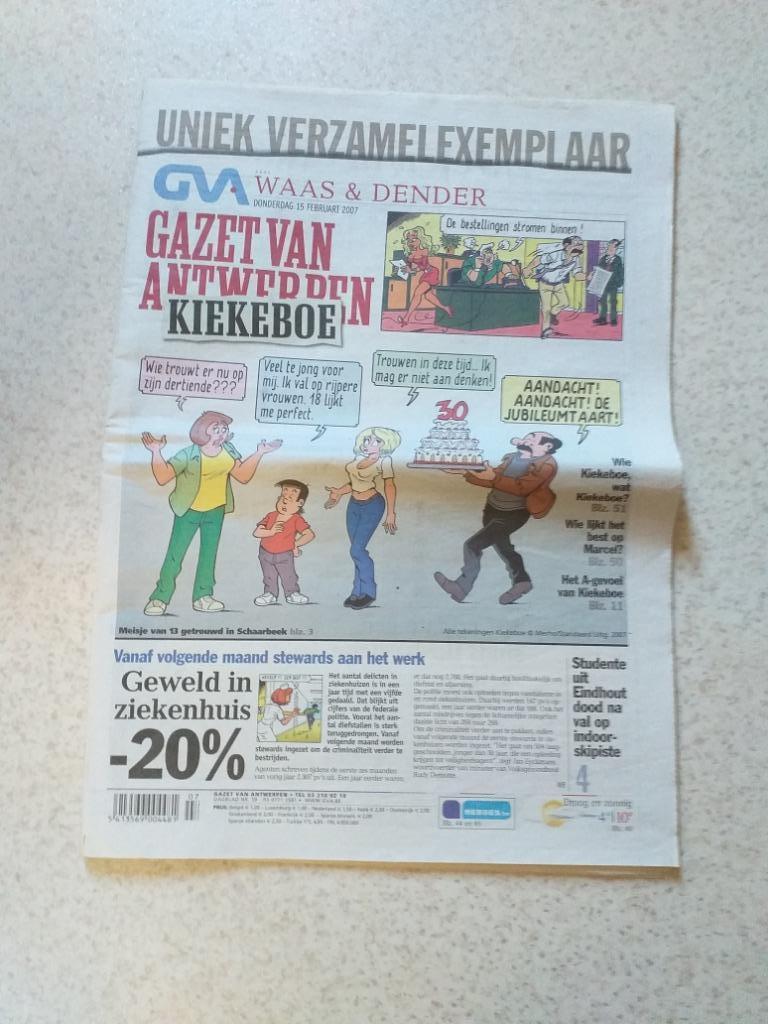 KIEKEBOE " GAZET VAN ANTWERPEN 15/02/2007", Verzamelen, Ophalen of Verzenden, 1980 tot heden, Krant