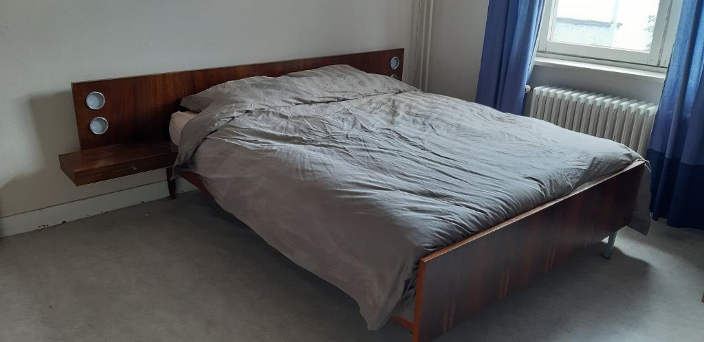 Tweepersoonsbed vintage, Ophalen, Gebruikt, Bruin, Tweepersoons