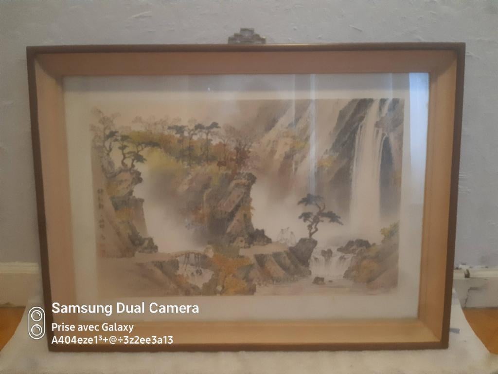Cadre tableau gravure paysage japonais tbe, Antiquités & Art, Enlèvement