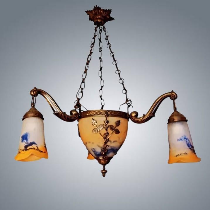 Lustre Art Nouveau Vintage par Noverdy France 1930's, Antiquités & Art, Enlèvement
