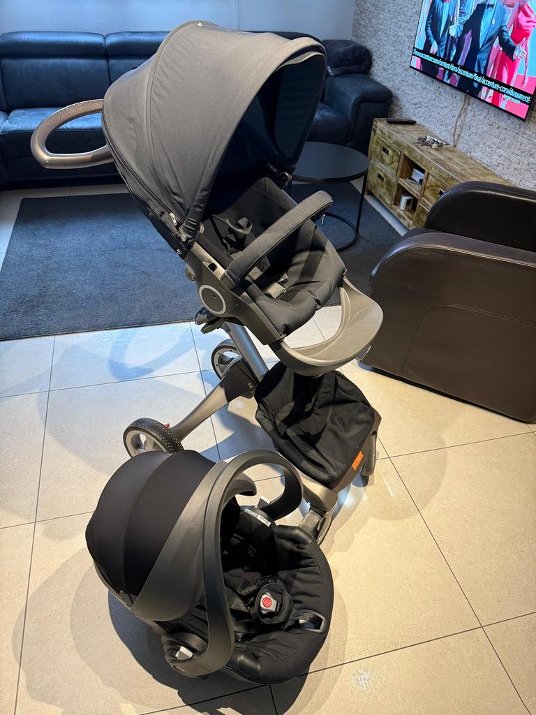 Stokke Xplory X kinderwagen & autostoel Black, Kinderen en Baby's, Kinderwagens en Combinaties, Gebruikt, Verstelbare duwstang