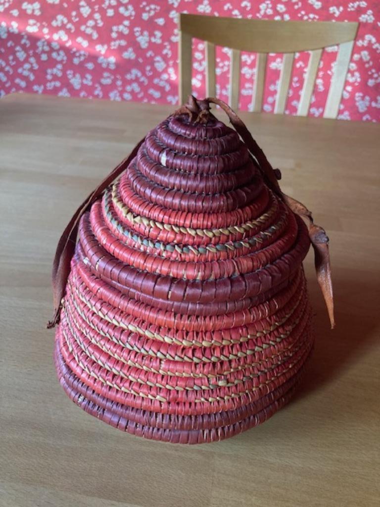 Berbermandje met lederen bodem, Overige materialen, Mand, Rond, Ophalen of Verzenden