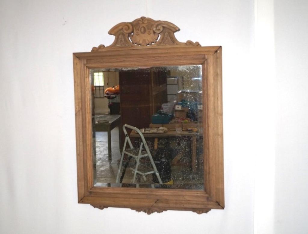 Grote antieke geloogde eiken Franse spiegel H 88cm B 68cm, Antiek en Kunst, Antiek | Spiegels, Ophalen, Rechthoekig
