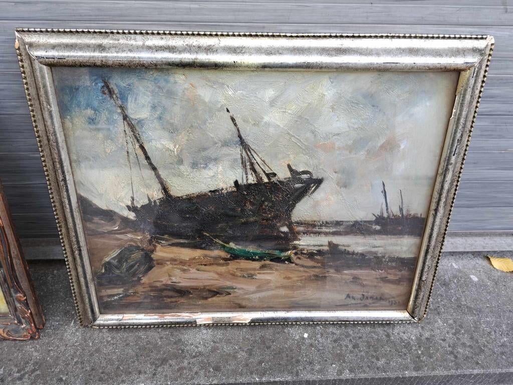 huile sur panneau marine signe armand jamar 1931, Antiquités & Art, Art | Peinture | Classique, Enlèvement ou Envoi