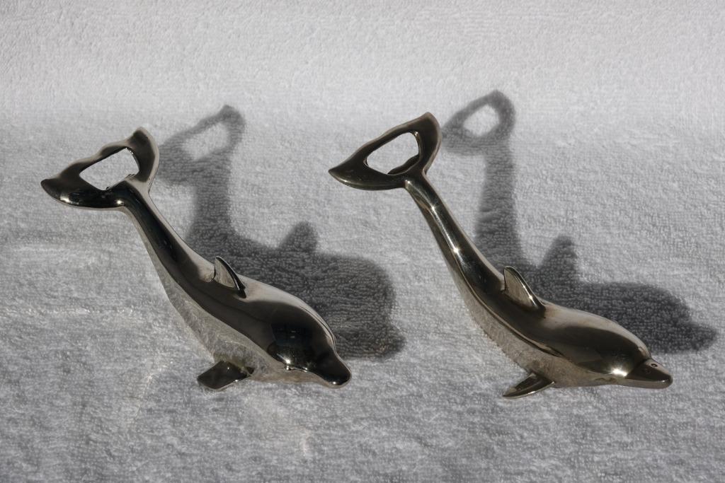 Vintage Flesopener dolfijn en orka verzilverd zwaar metaal, Ophalen of Verzenden