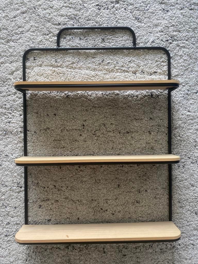 Metalen display met 3 houten schappen, Huis en Inrichting, Woonaccessoires | Wandplanken en Boekenplanken, Ophalen of Verzenden