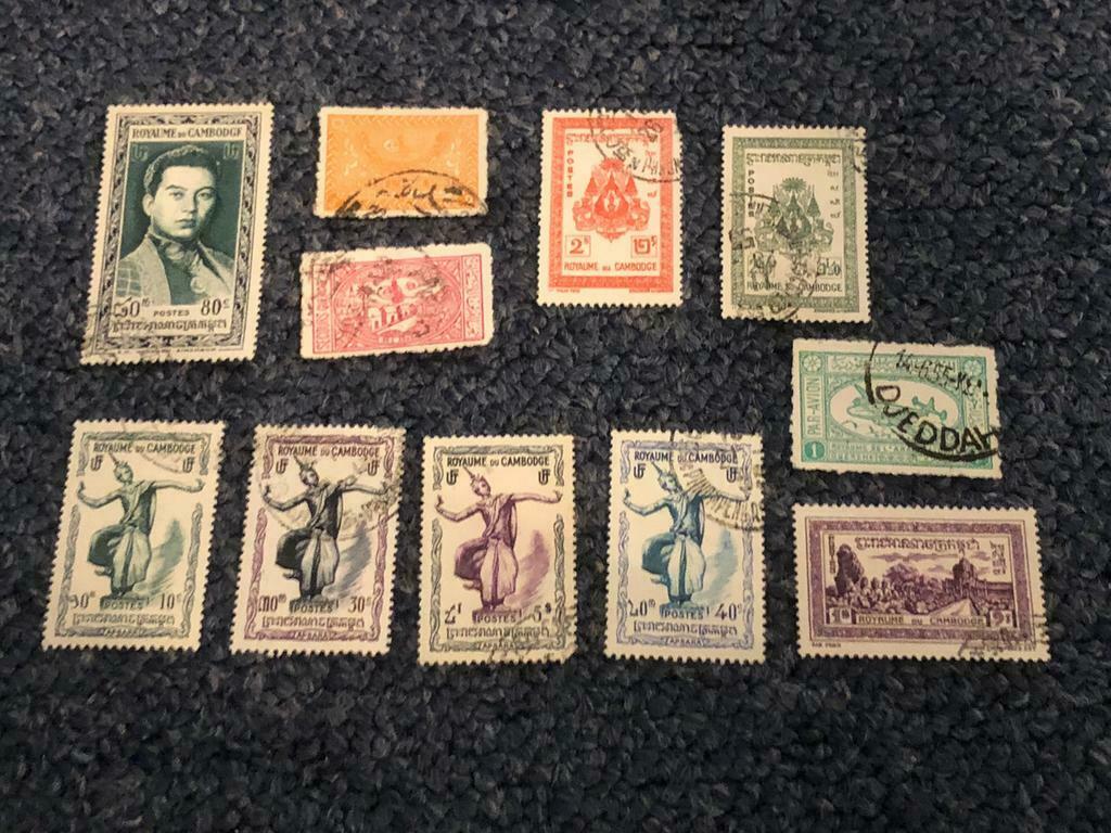 Lot zeer oude postzegels Cambodja - gratis verzending, Verzenden, Gestempeld, Zuidoost-Azië
