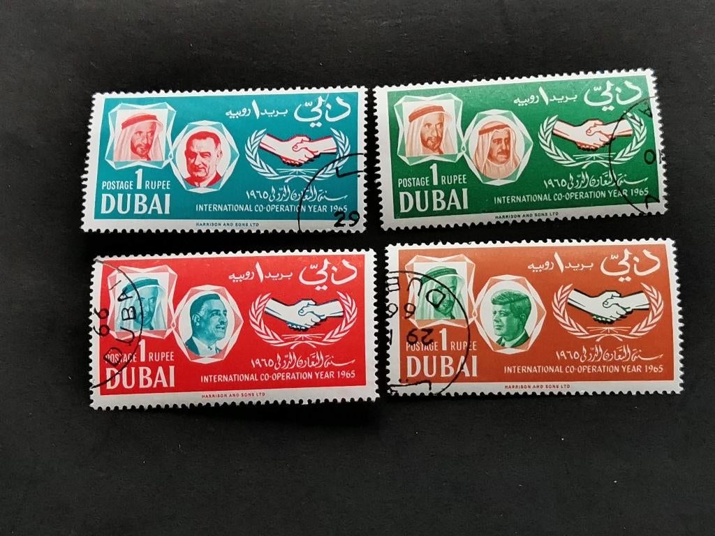 Dubai 1966 - Internationale Samenwerking, Kennedy, sjeiks, Postzegels en Munten, Ophalen of Verzenden, Gestempeld, Midden-Oosten