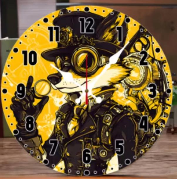 Horloge murale ronde en bois Steampunk Fox (25 cm)