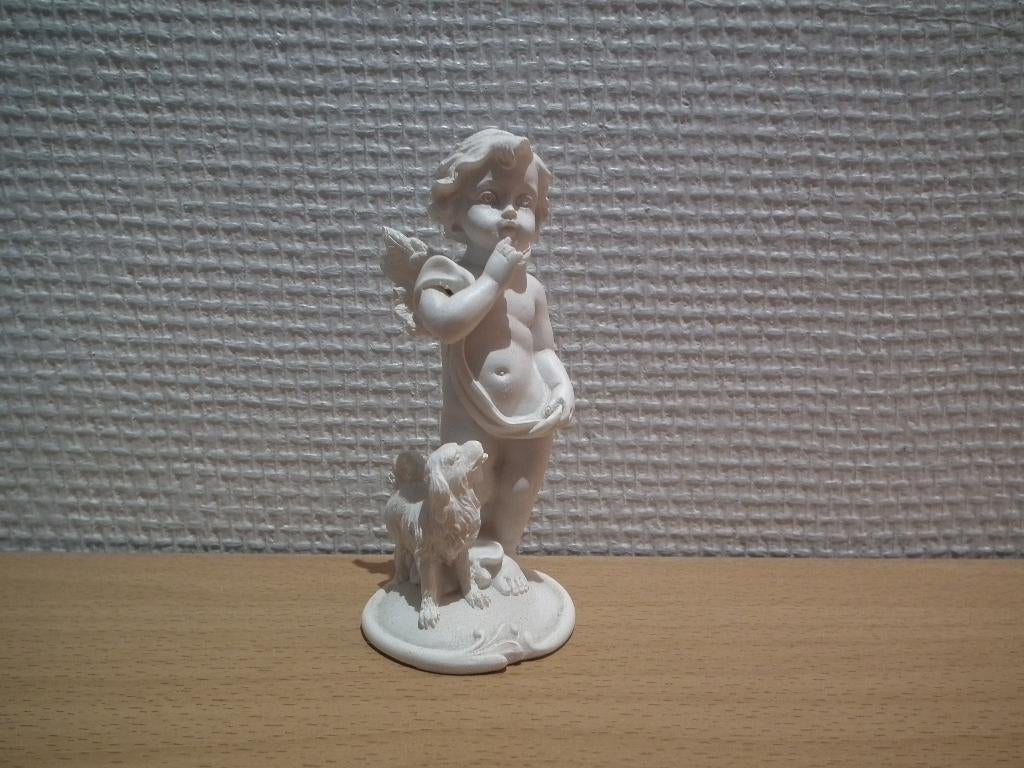 Ange avec chien (en résine, blanc) hauteur 10 cm, Envoi, Comme neuf, Autres types