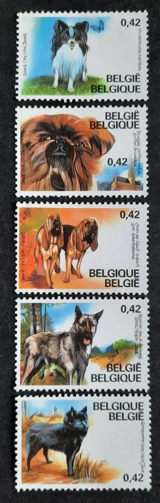 Belgique : COB 3064/68 ** Chiens de race belge 2001., Sans timbre, Neuf, Enlèvement ou Envoi, Non oblitéré