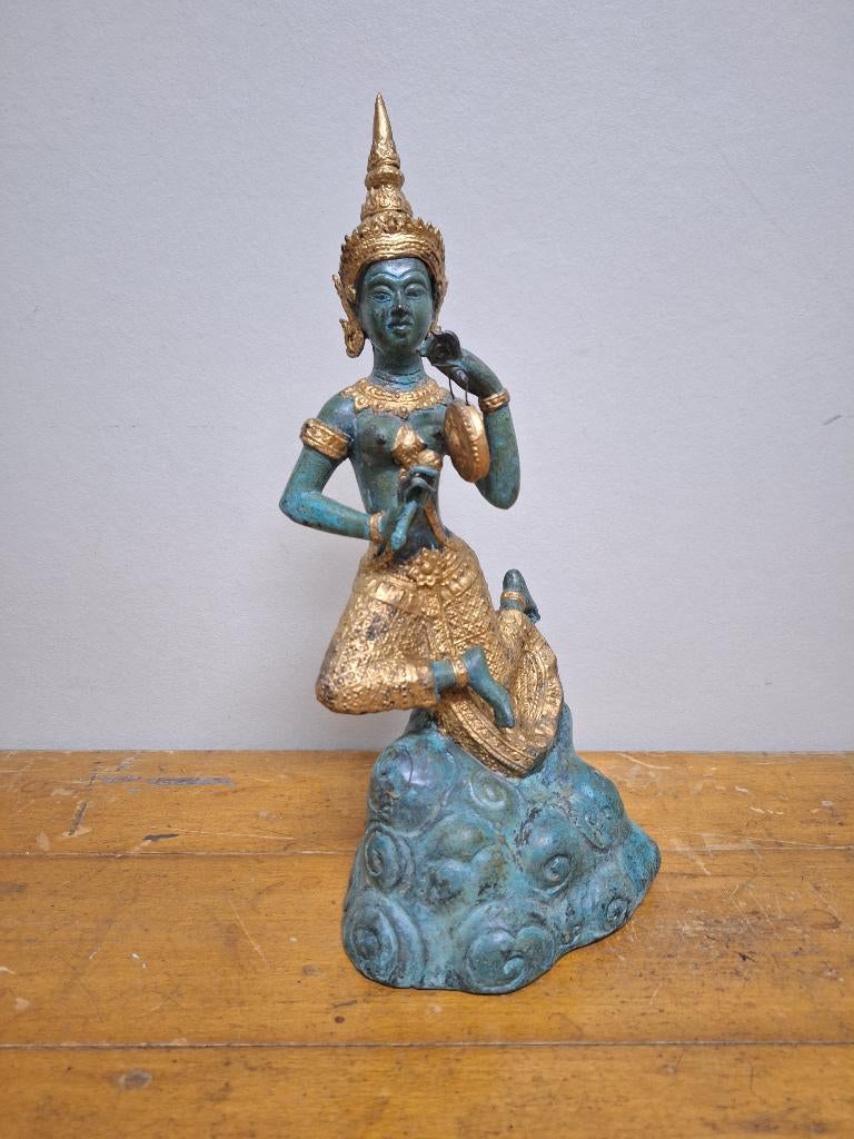 Bronzen beeld Thaise muzikante, Ophalen, Brons