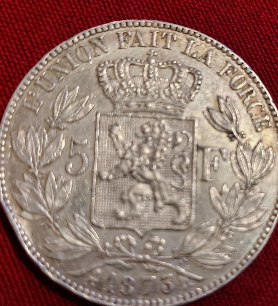 piece 5 francs - Léopold II 1873, Enlèvement ou Envoi, Monnaie en vrac, Argent