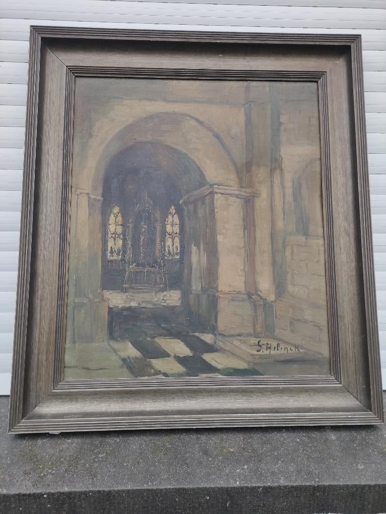 huile sur panneau interieur d eglise signe gustave helinck, Enlèvement ou Envoi