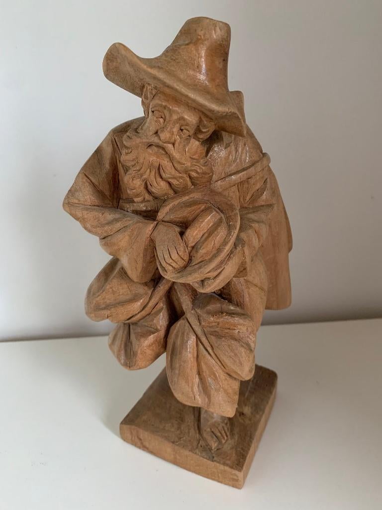 Houtsculpturen: pelgrim, tiki masker, Kerststal, olifant..., Antiek en Kunst, Ophalen of Verzenden