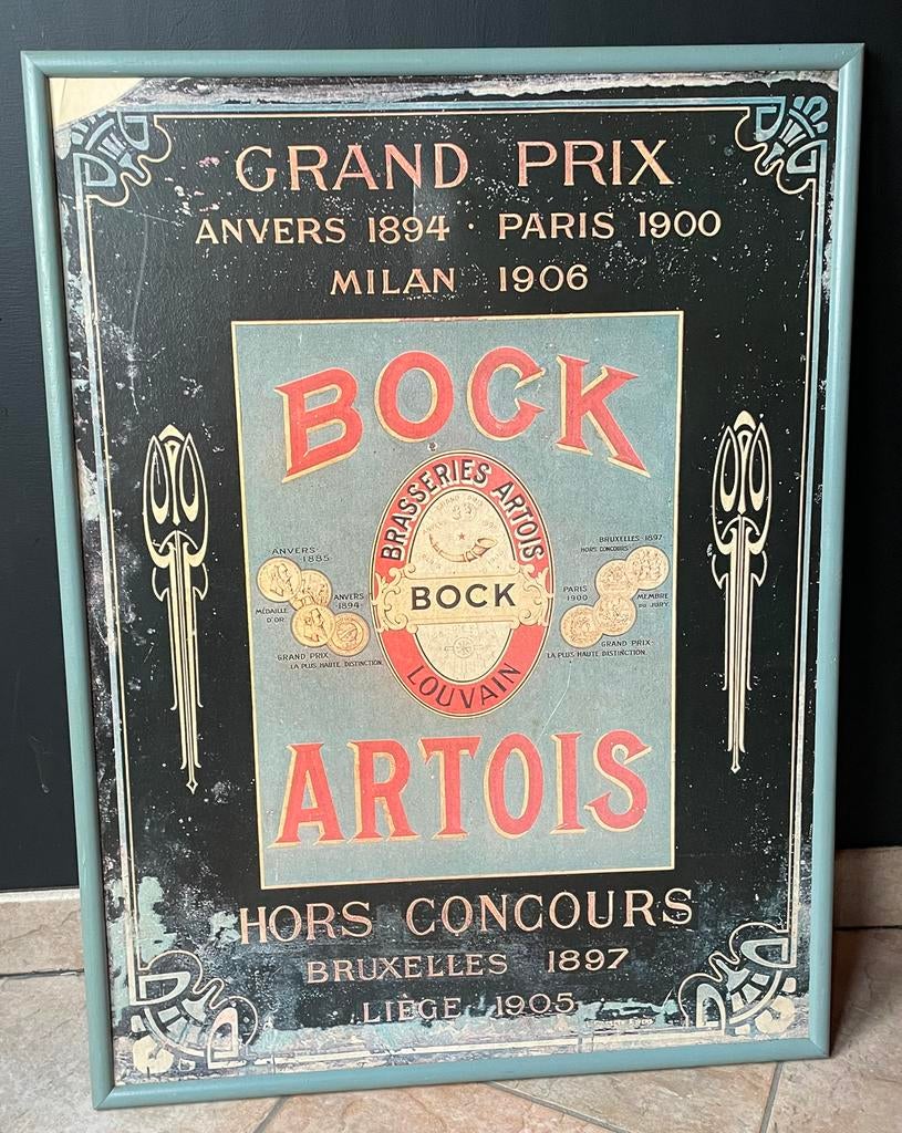 Vintage reclame poster bock artois leuven 1990 mancave, Enlèvement ou Envoi, Comme neuf