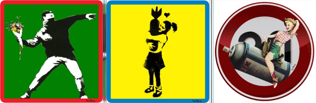 BRAINROY Banksy Girl Bomber - Flower Bomber & Cow Girl, Antiquités & Art, Art | Peinture | Moderne, Enlèvement ou Envoi