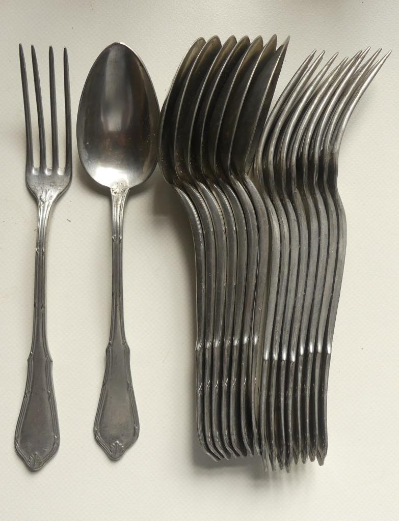 Set van 17 loodvrij tinnen bestek van PHENIX, Antiek en Kunst, Antiek | Tin, Ophalen of Verzenden
