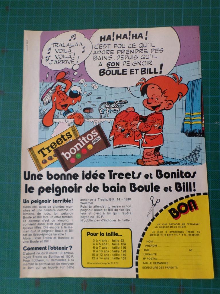 Boule et Bill - publicité papier Treets-Bonitos - 1972, Collections, Enlèvement ou Envoi, Utilisé, Autres types