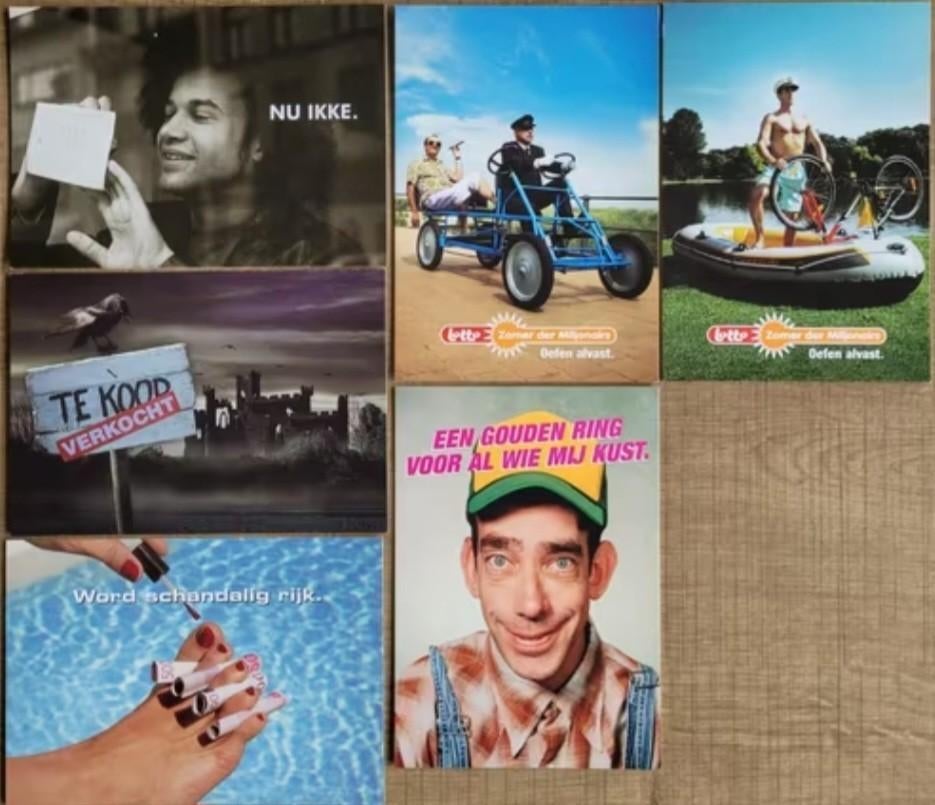Nationale Loterij - Lotto: 6 postkaarten/ reclame, Verzamelen, Ophalen of Verzenden, Zo goed als nieuw, Overige typen