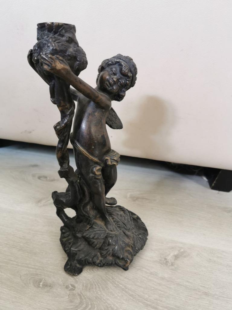 Bronzen engel kaarsenhouder, Antiek en Kunst, Antiek | Brons en Koper, Ophalen, Brons