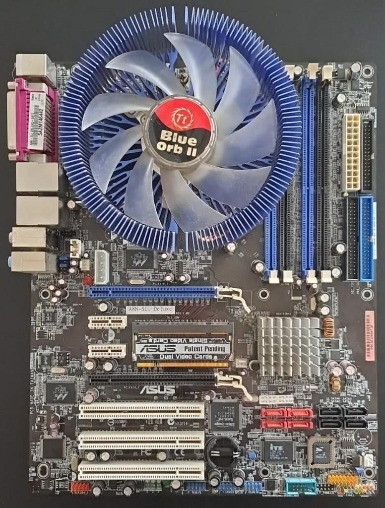 ASUS A8N-SLI moederbord met CPU & Thermaltake Blue Orb II, Gebruikt, Ophalen of Verzenden, DDR, ATX