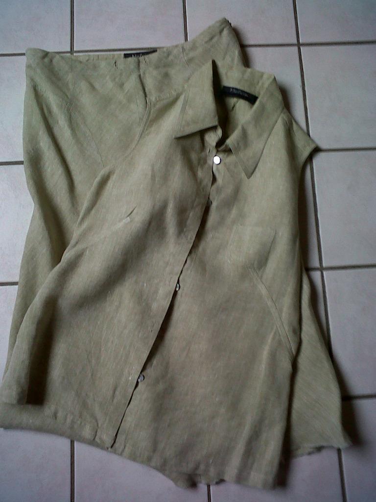 Ensemble (bloes - rok) Malvin mt 38 - linnen., Kleding | Dames, Jurken, Gedragen, Maat 38/40 (M), Groen, Onder de knie, Ophalen of Verzenden