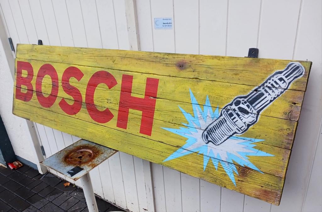 Panneau publicitaire pour bougies d'allumage Bosch, Mancave,, Enlèvement ou Envoi, Panneau publicitaire