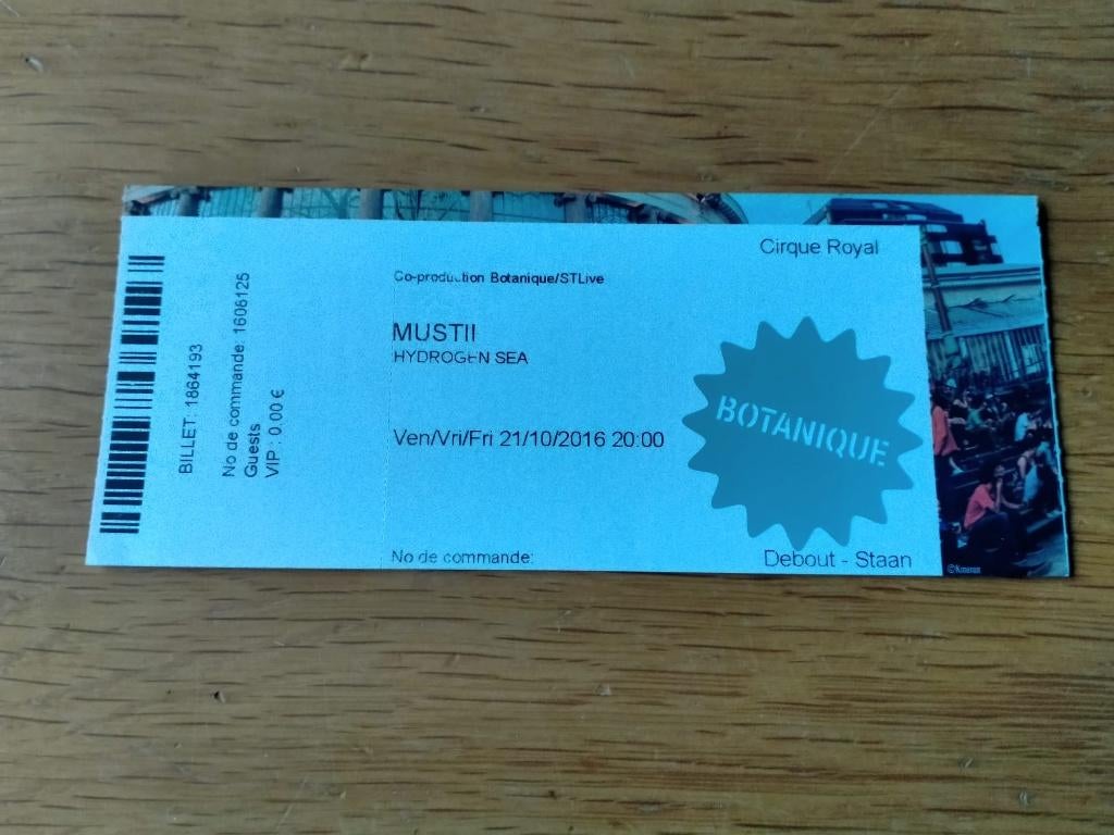 Mustii @Cirque koninklijk concertticket (Brussel) 21/10/2016, Verzamelen, Overige Verzamelen, Gebruikt, Ophalen