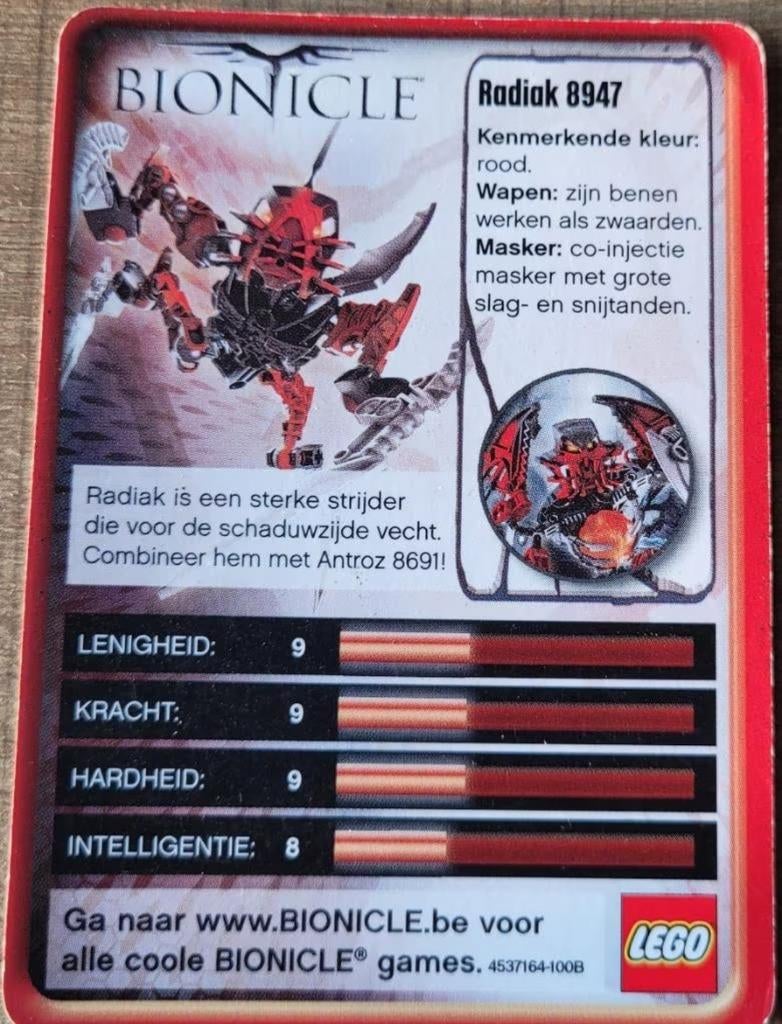 Lego Bionicle verzamelkaart: Radiak 8947, Enlèvement ou Envoi, Utilisé, Cartes en vrac
