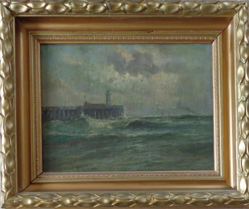 ROMAIN STEPPE / STAKETSEL ZEE / OLIEVERF / 48x58cm / KADER, Antiek en Kunst, Ophalen of Verzenden