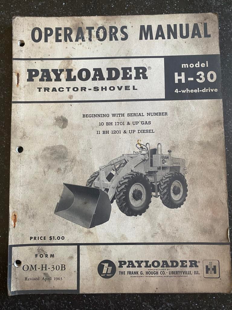 Operators manual Payloader tractor shovel 1963, Ophalen