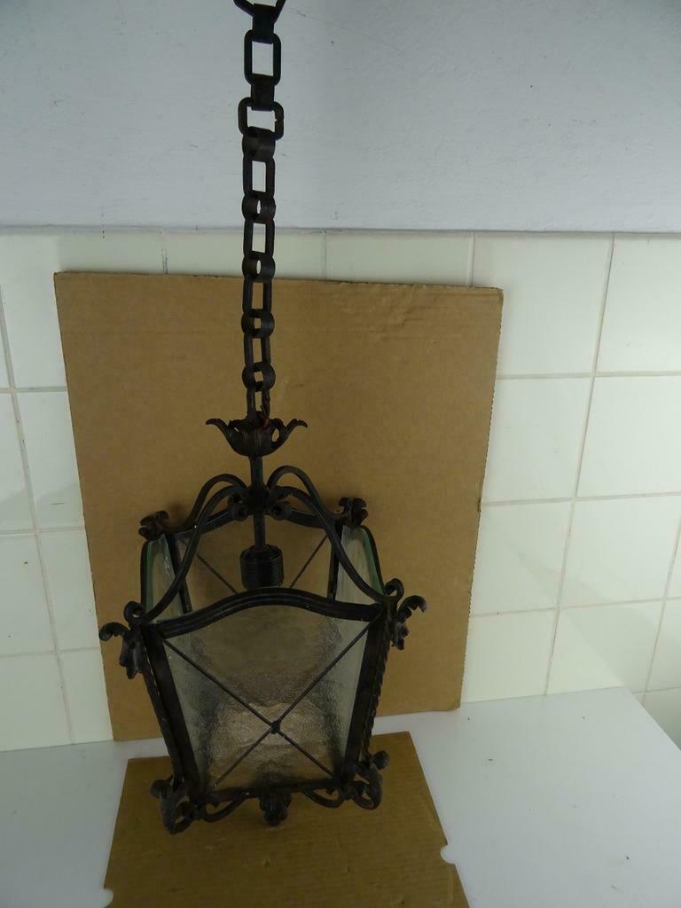 Antieke lamp antieke hanglamp smeedijzeren hanglamp ca 1900, Antiek en Kunst, Ophalen of Verzenden