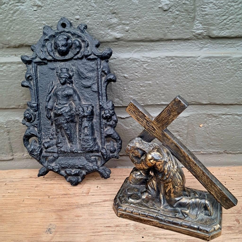 Mooie set van 2 oude,religieuze devotie objecten, Antiek en Kunst, Ophalen of Verzenden