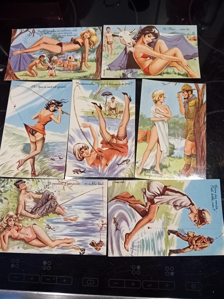 7 oude humorkaarten uit de jaren 60/70, Ophalen of Verzenden, 1960 tot 1980, Ongelopen, Overige thema's