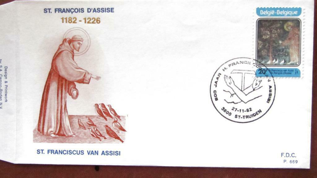FIRST DAY COVER- FRANCISCUS VAN ASSISI- BELGIË, Ophalen of Verzenden, Gestempeld, Overige thema's
