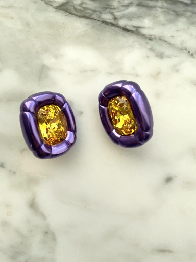 Grote paarse oorbellen van swarovski, Puces ou Clous, Enlèvement ou Envoi, Comme neuf, Avec cristal