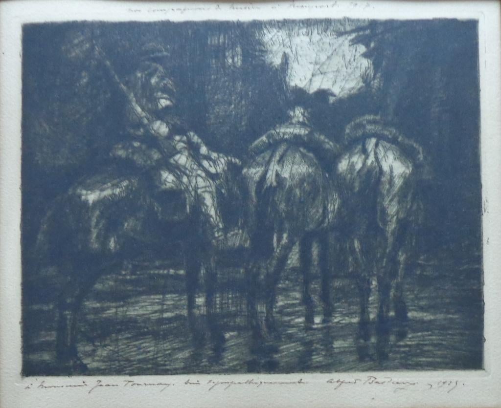 ALFRED BASTIEN / COMPAGNONS NIEUPORT / ZW-W ETS 36x40cm KAD, Antiek en Kunst, Ophalen of Verzenden