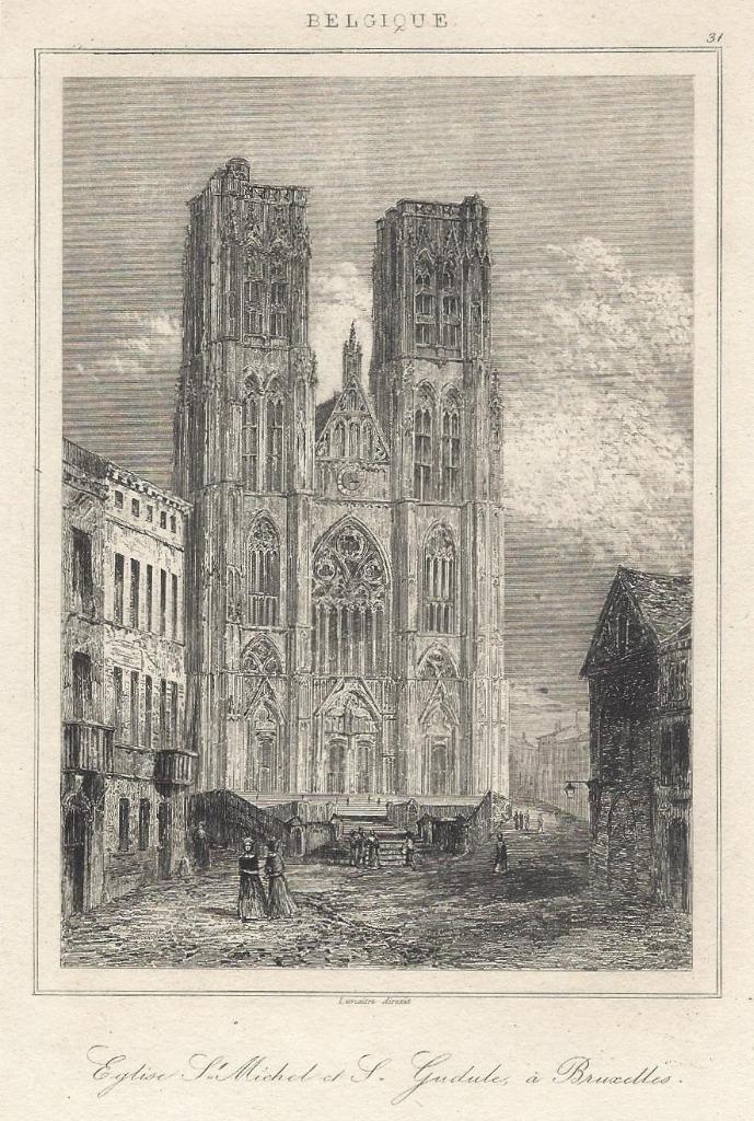 1844 - Brussel Sinte Goedele / Bruxelles, Antiquités & Art, Art | Eaux-fortes & Gravures, Enlèvement ou Envoi