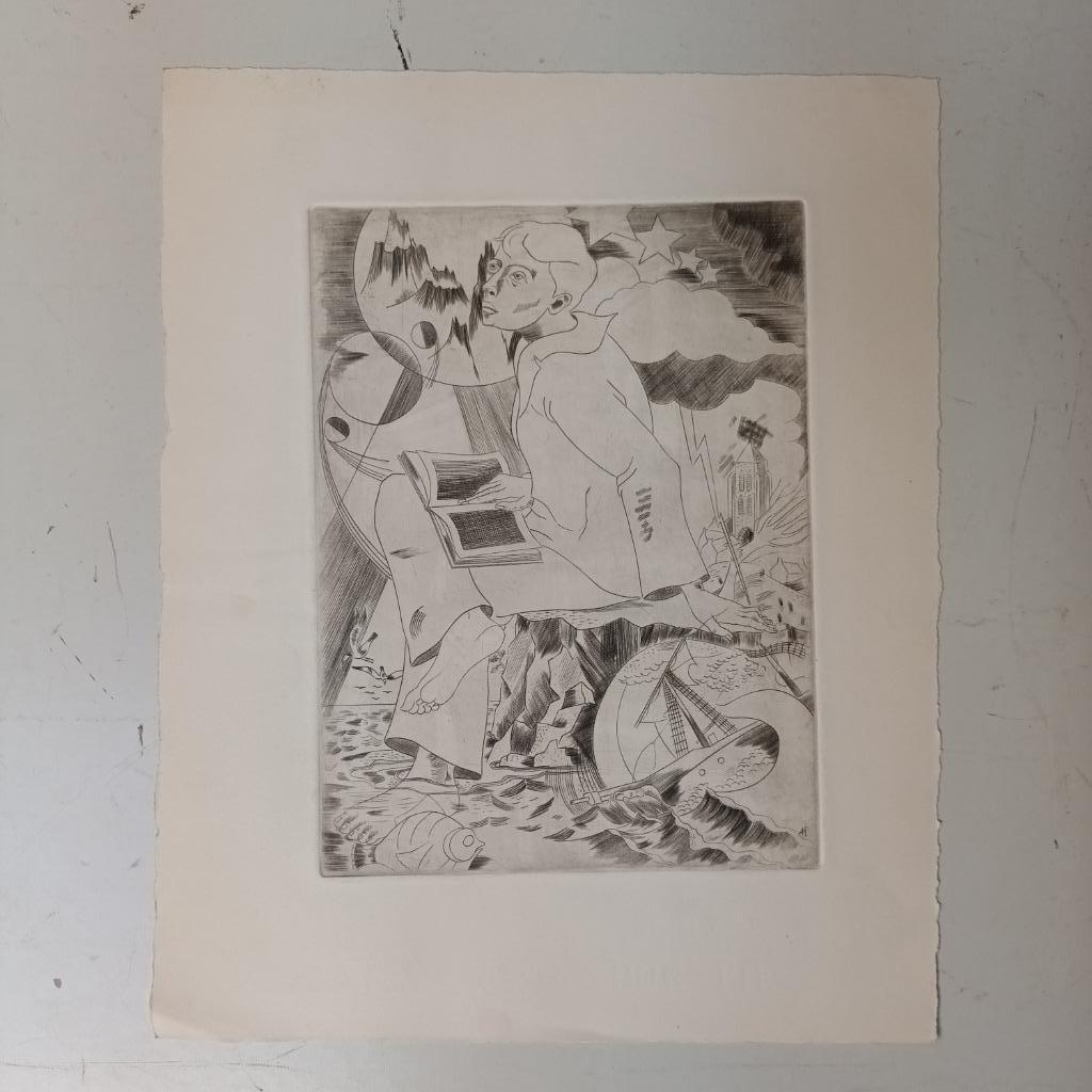 Antoon Herckenrath (1907-1977) - ets - "De dromer", Ophalen of Verzenden