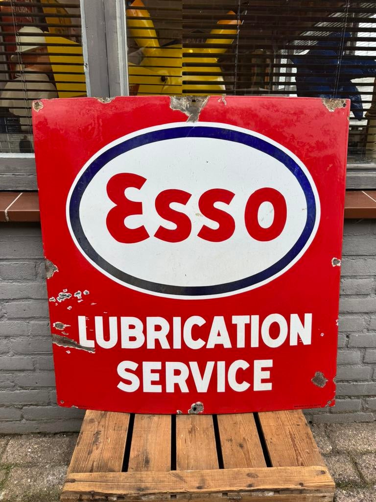Panneau publicitaire Esso en émail Koekelberg 1947, Enlèvement ou Envoi, Utilisé, Panneau publicitaire