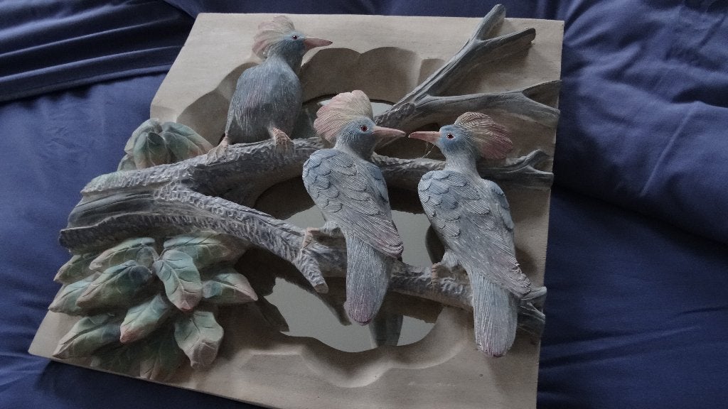 WANDDECORATIE CERUSE/SPIEGEL, Huis en Inrichting, Ophalen, Wandsculptuur, Hout, Meerkleurig