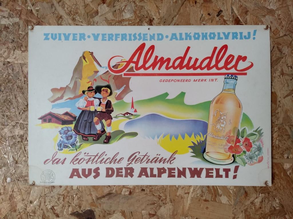 Almdudler - reclame - Brouwerij duvel moortgat, Ophalen of Verzenden, Gebruikt, Reclamebord, Plaat of Schild, Overige merken