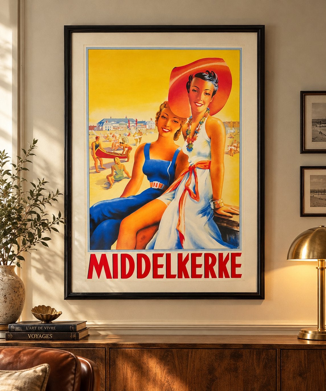 Grand poster vintage Middelkerke avec cadre - 100 x 62 cm, Ophalen