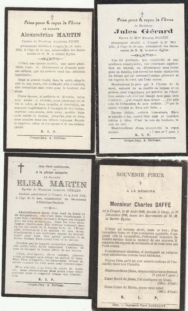 Mortuaires de Crupet, Envoi
