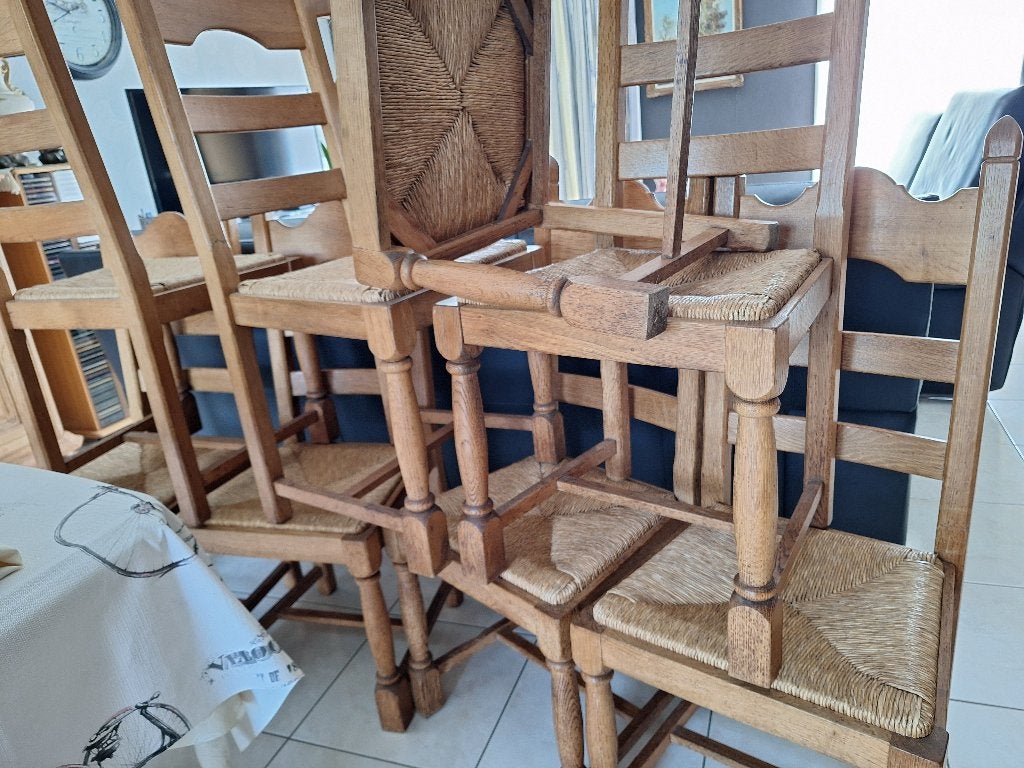 8 Chambord Frans massief eiken Stoelen, Caligene, biezen zit, Huis en Inrichting, Ophalen, Gebruikt, Overige kleuren, Hout