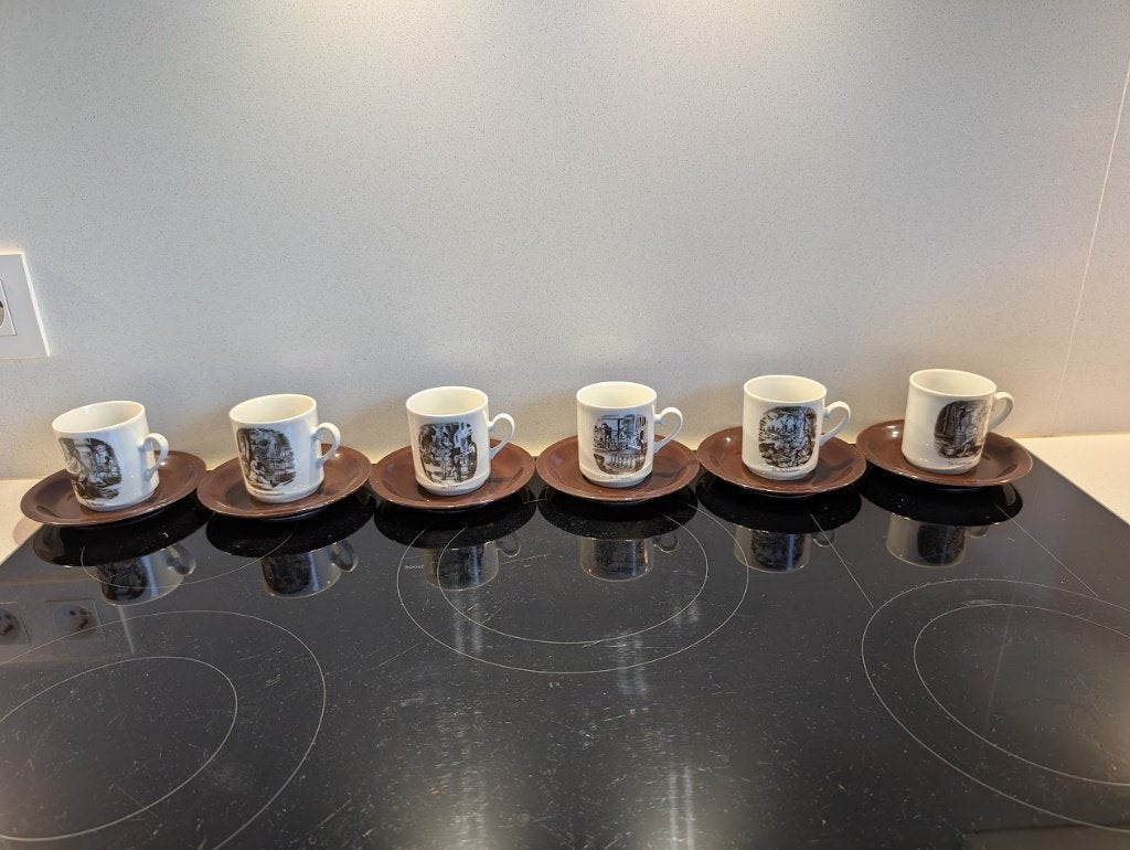 6 antieke koffietasjes en ondertasjes met beroepen, Antiek en Kunst, Ophalen of Verzenden